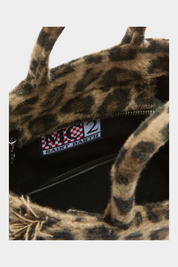 Borsa vanity mini Follower SRL in feltro marrone con stampa leopardata e logo MC2 SAINT BARTH interno