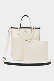 Borsa da viaggio verticale reversibile Follower SRL Lacoste in pelle martellata color crema con pochette abbinata