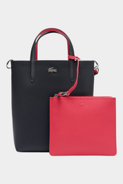 Borsa da viaggio verticale reversibile Follower SRL Lacoste blu e rosa con pochette abbinata e logo in metallo