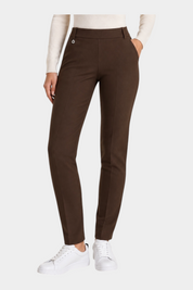 Follower SRL brown cigarette trousers with belt loops and front crease detail worn with a white top and sneakers