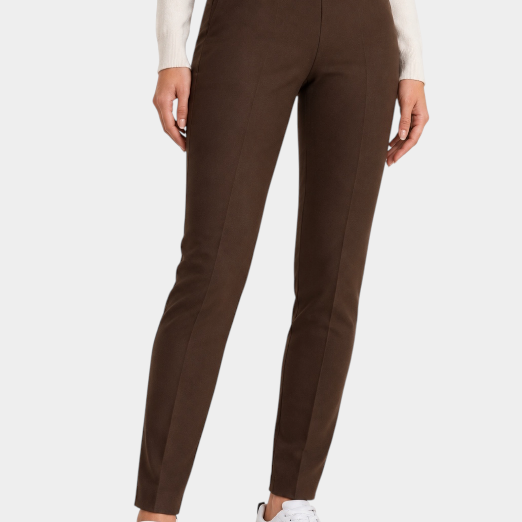 Follower SRL brown cigarette trousers for women in compact fabric with belt loops and a small metallic detail