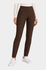 Follower SRL brown cigarette trousers for women in compact fabric with belt loops and a small metallic detail