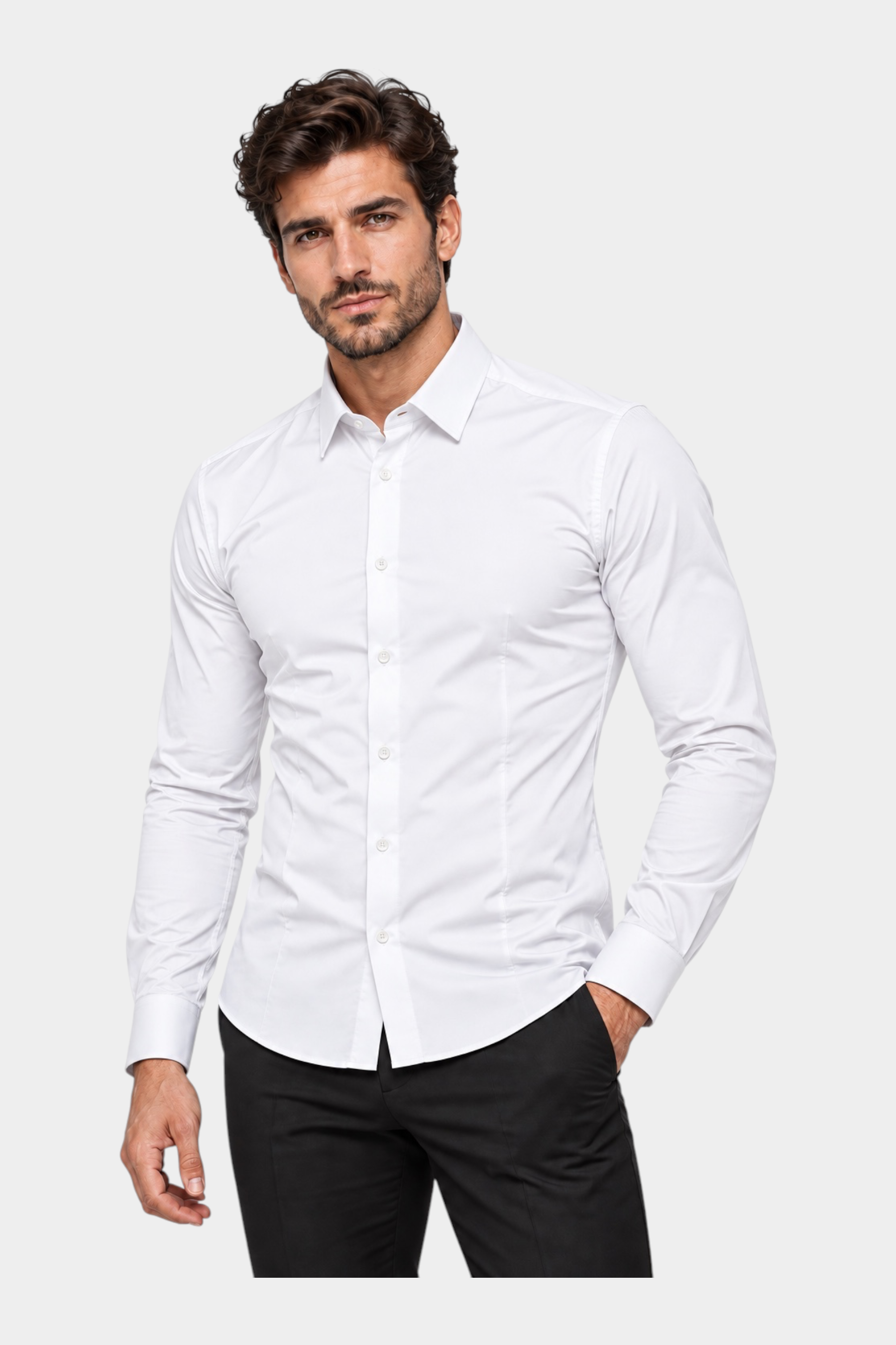 Camicia bianca a maniche lunghe Follower SRL in nylon ed elastan, vestibilità slim, stile elegante Made in Italy