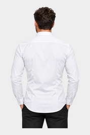 Vista posteriore di una camicia bianca a maniche lunghe Follower SRL in nylon ed elastan, taglio sartoriale
