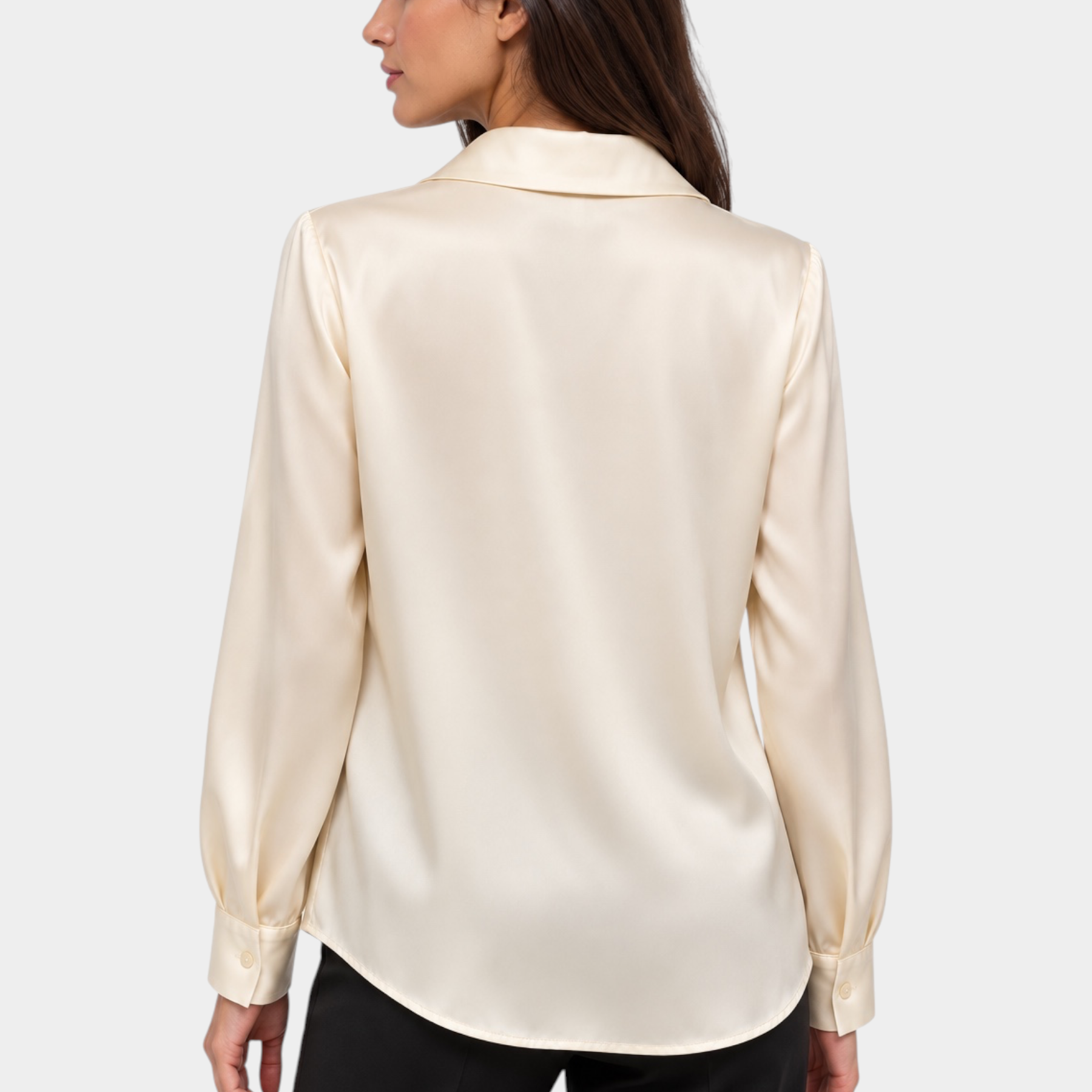 Camicia da donna Follower SRL color avorio in seta lucida con colletto classico, vista posteriore
