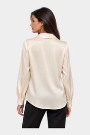 Camicia da donna Follower SRL color avorio in seta lucida con colletto classico, vista posteriore
