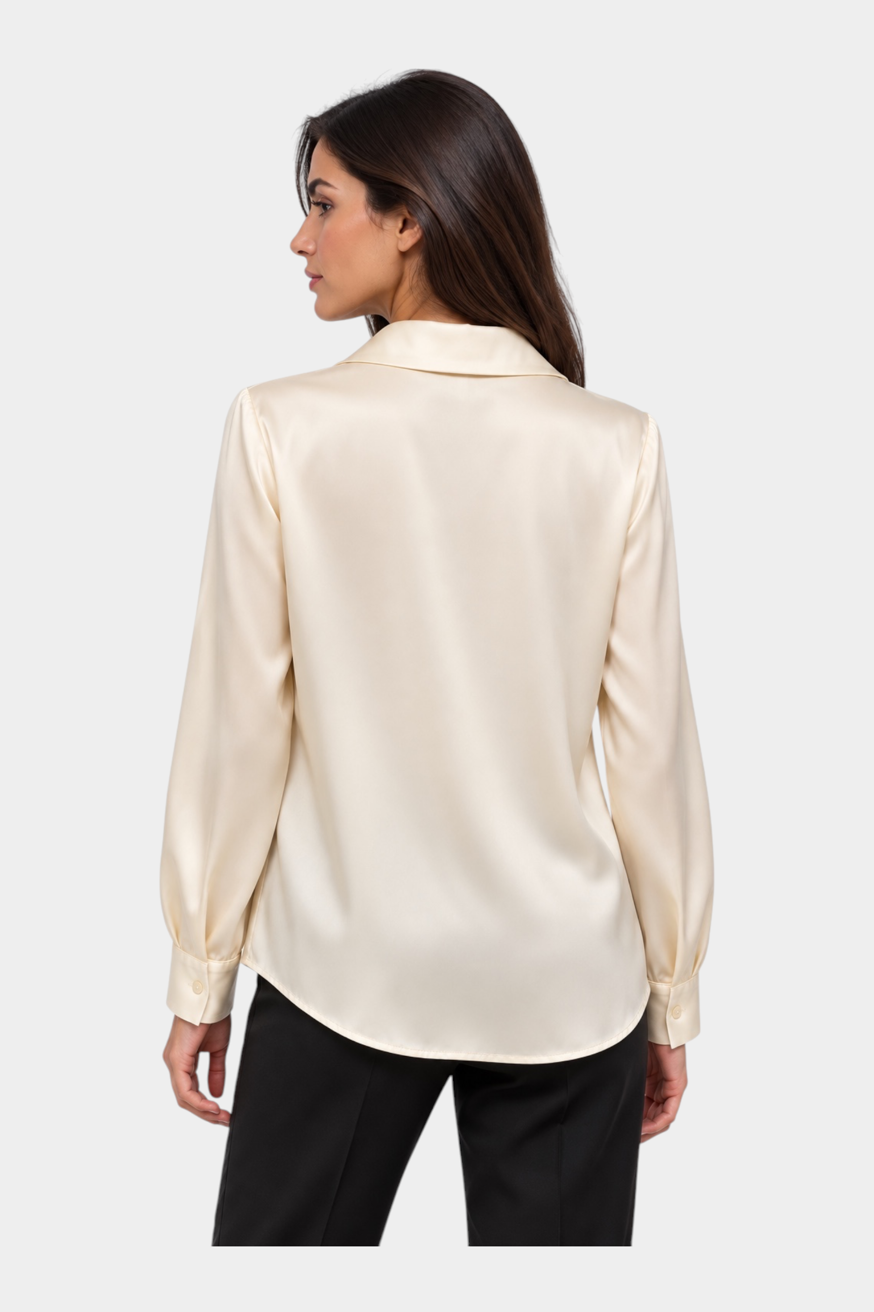 Camicia da donna Follower SRL color avorio in seta lucida con colletto classico, vista posteriore