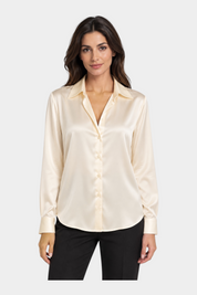 Camicia Follower SRL da donna color avorio in seta lucida con colletto classico e maniche lunghe