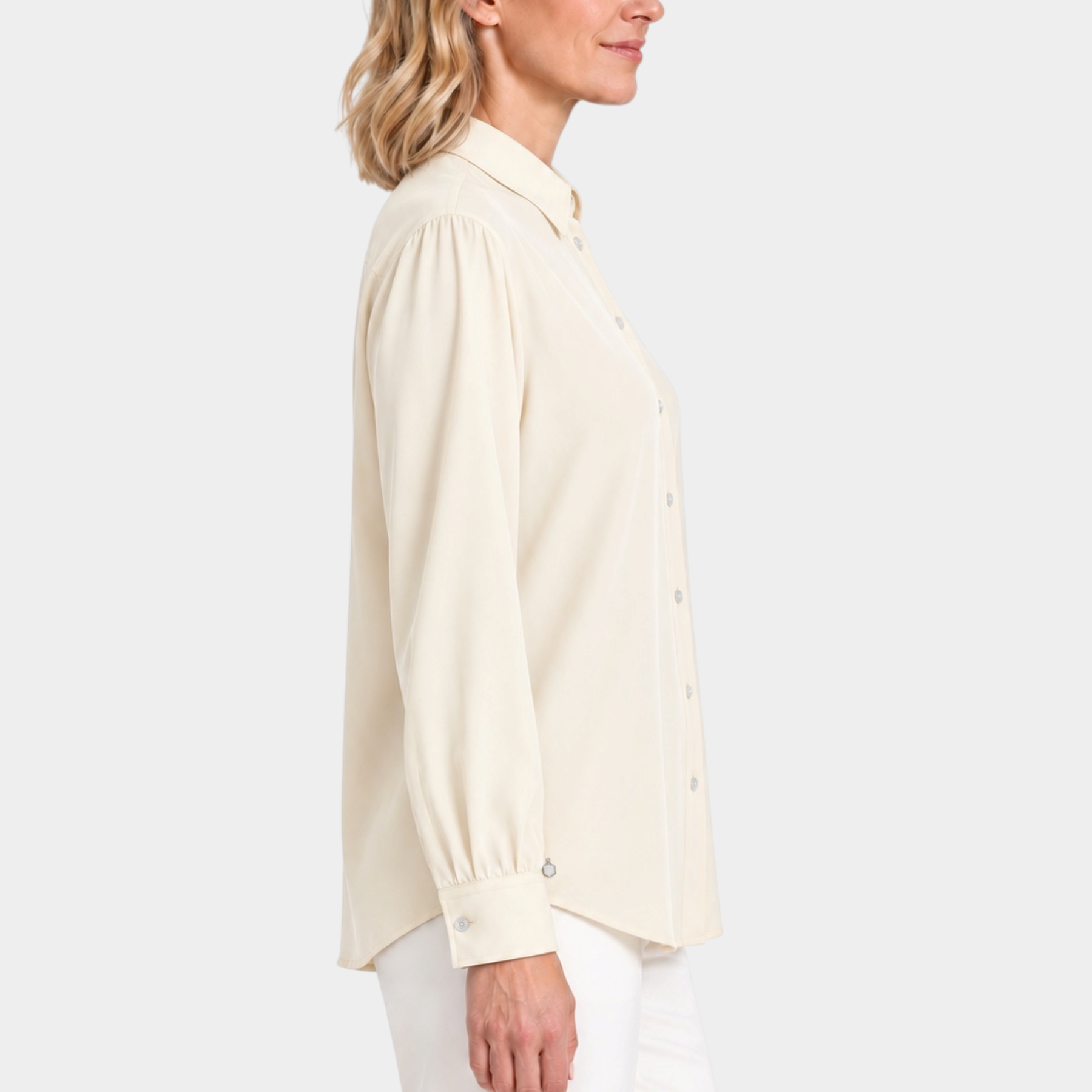 Camicia da donna Follower SRL in flanella leggera color avorio con maniche lunghe e colletto classico