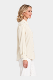Camicia da donna Follower SRL in flanella leggera color avorio con maniche lunghe e colletto classico