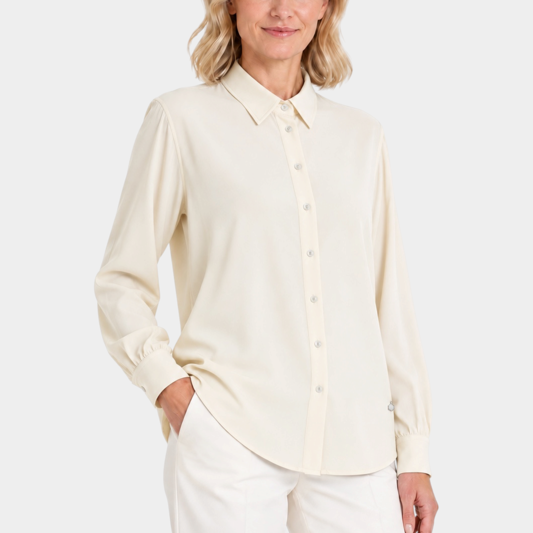 Camicia donna Follower SRL in flanella leggera color avorio con colletto classico e maniche lunghe