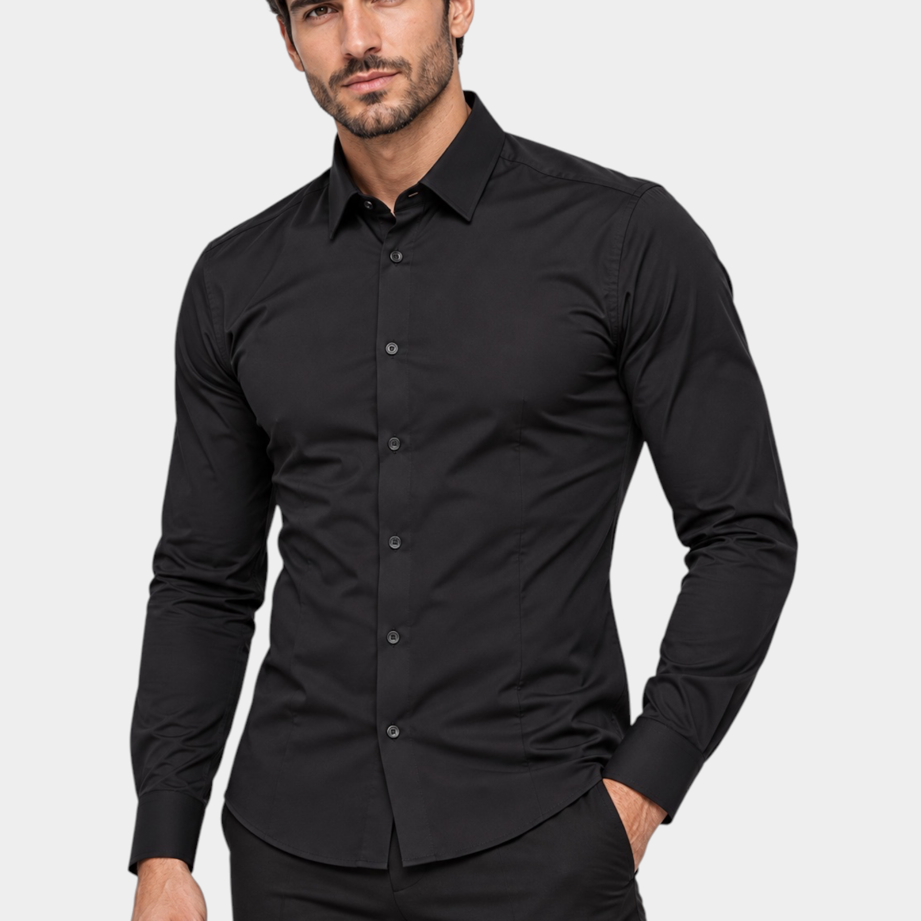 Camicia uomo nera a maniche lunghe Follower SRL in nylon ed elastan, design elegante Made in Italy