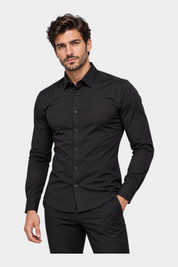 Camicia uomo nera a maniche lunghe Follower SRL in nylon ed elastan, design elegante Made in Italy