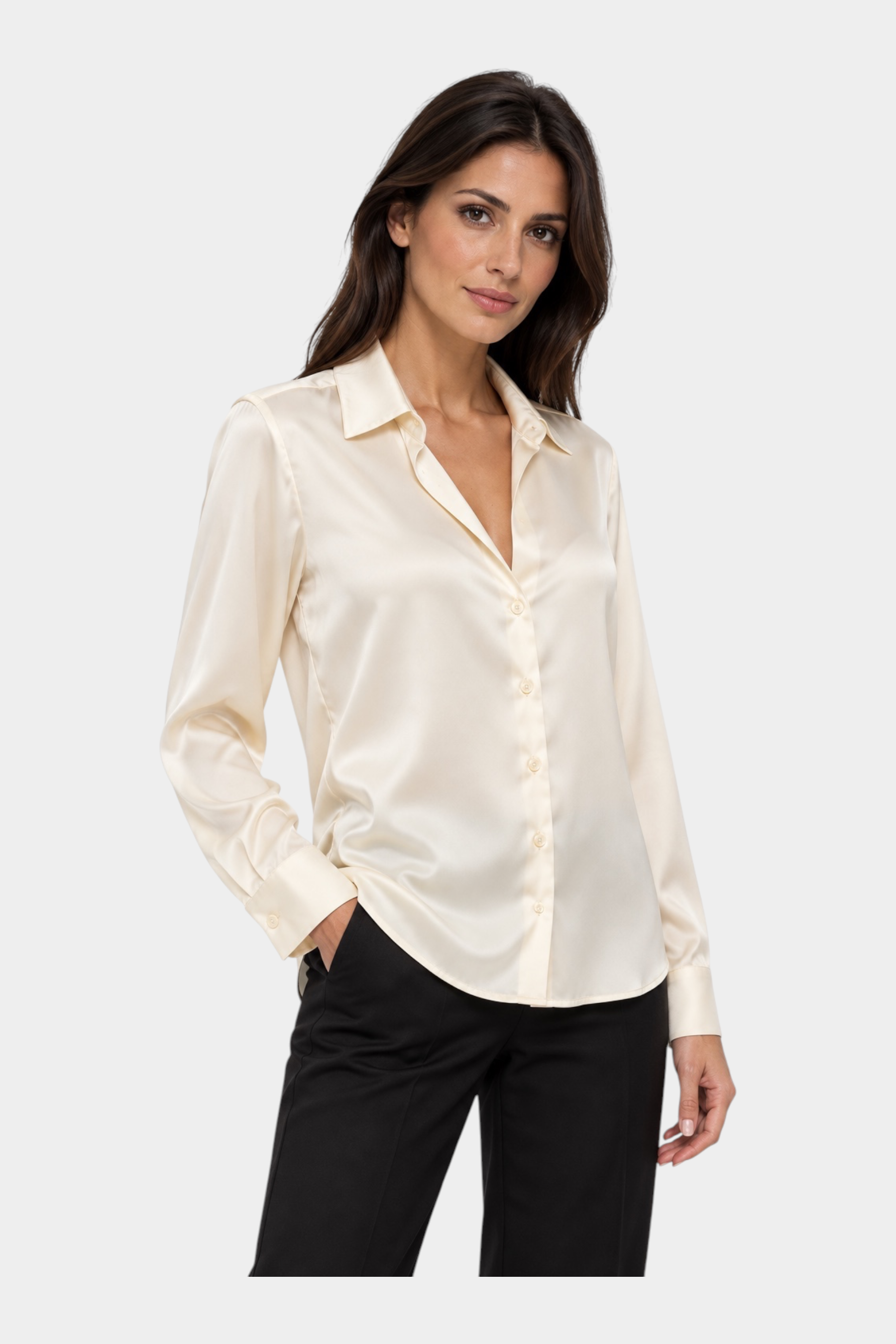 Camicia Follower SRL da donna in seta color avorio con colletto classico e bottoni frontali