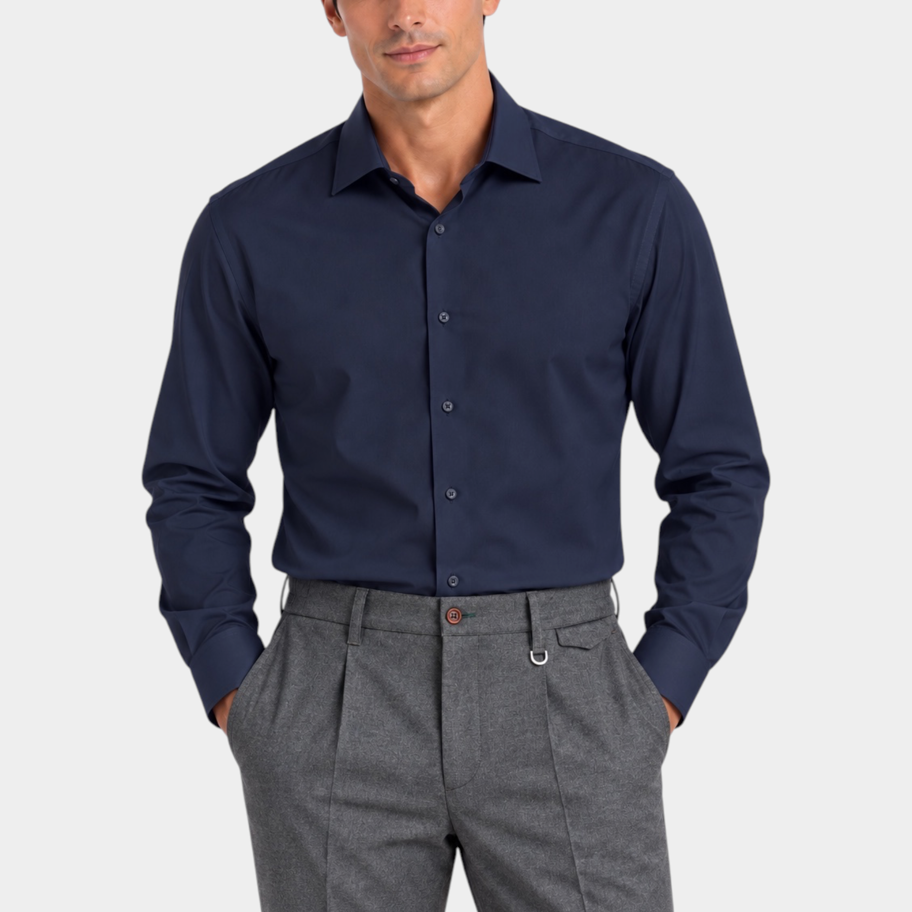 Camicia da uomo Follower SRL blu super elasticizzata con vestibilità regular fit indossata da un modello