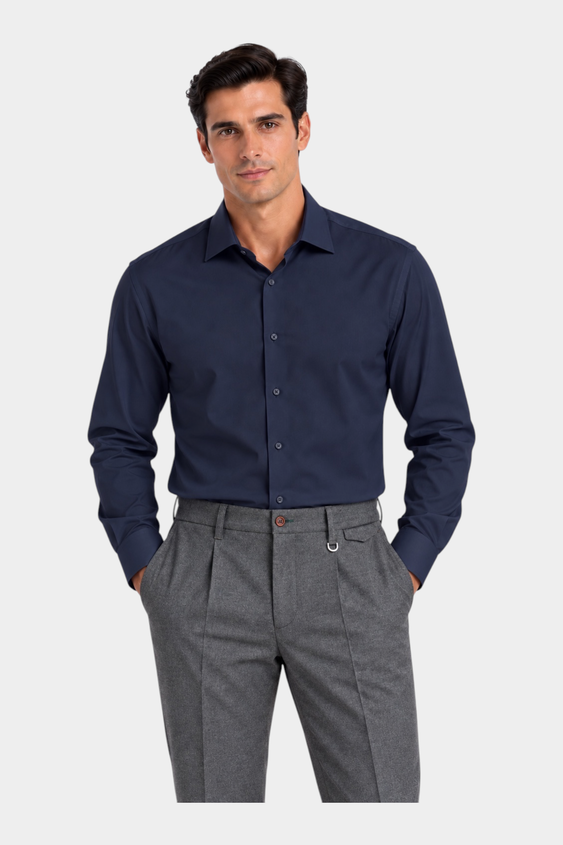 Camicia da uomo Follower SRL blu super elasticizzata con vestibilità regular fit indossata da un modello