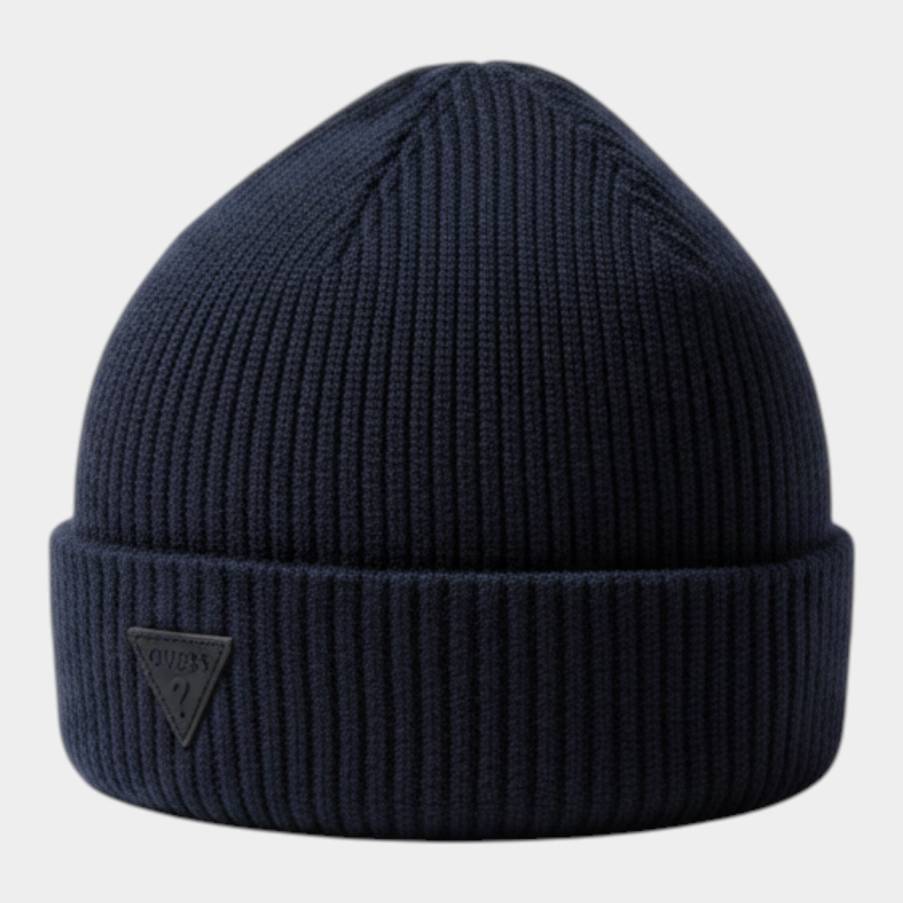 Cappello a cuffia Follower SRL GUESS blu in maglia a coste con logo triangolare frontale