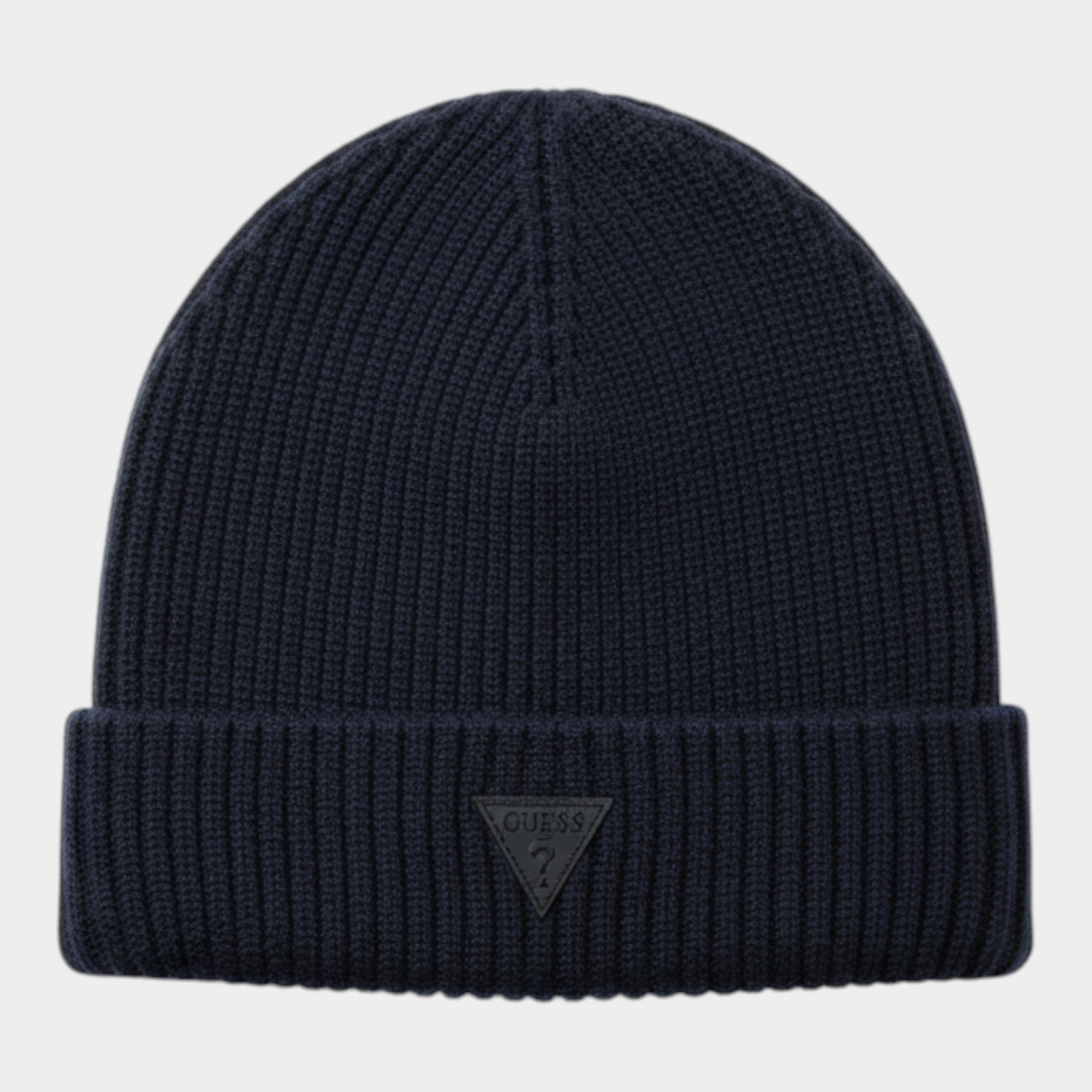 Cappello a cuffia Follower SRL GUESS blu a coste con logo triangolare frontale in rilievo
