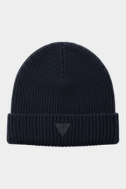 Cappello a cuffia Follower SRL GUESS blu a coste con logo triangolare frontale in rilievo