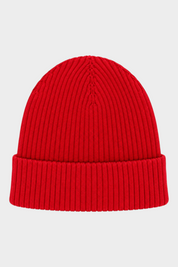 Cappello a cuffia unisex rosso a coste Follower SRL, design semplice con risvolto, ideale per l'inverno.