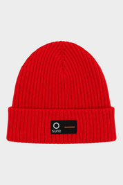Cappello a cuffia unisex Follower SRL SUNS BOARDS rosso a coste con etichetta logo frontale