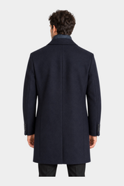 Vista posteriore di un cappotto lungo blu regular-fit da uomo firmato Follower SRL con colletto a contrasto