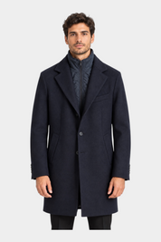 Cappotto lungo blu regular-fit IMPERIAL indossato da un modello, con gilet interno imbottito, Follower SRL