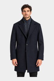 Cappotto lungo blu Follower SRL da uomo con gilet interno trapuntato e chiusura a bottoni, vestibilità regular