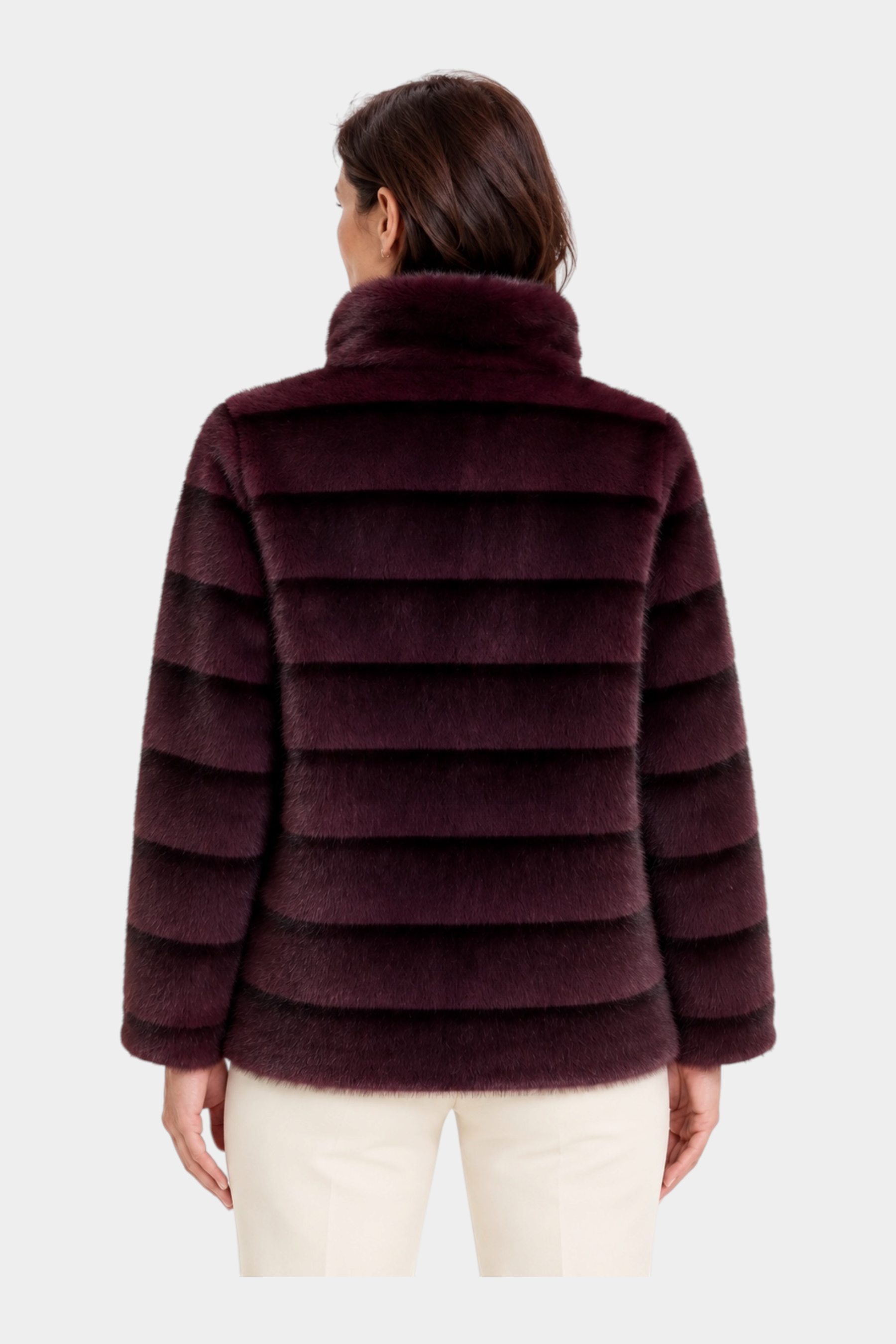 Cappotto reversibile da donna bordeaux RAGNO di Follower SRL con lavorazione a fasce orizzontali e collo alto