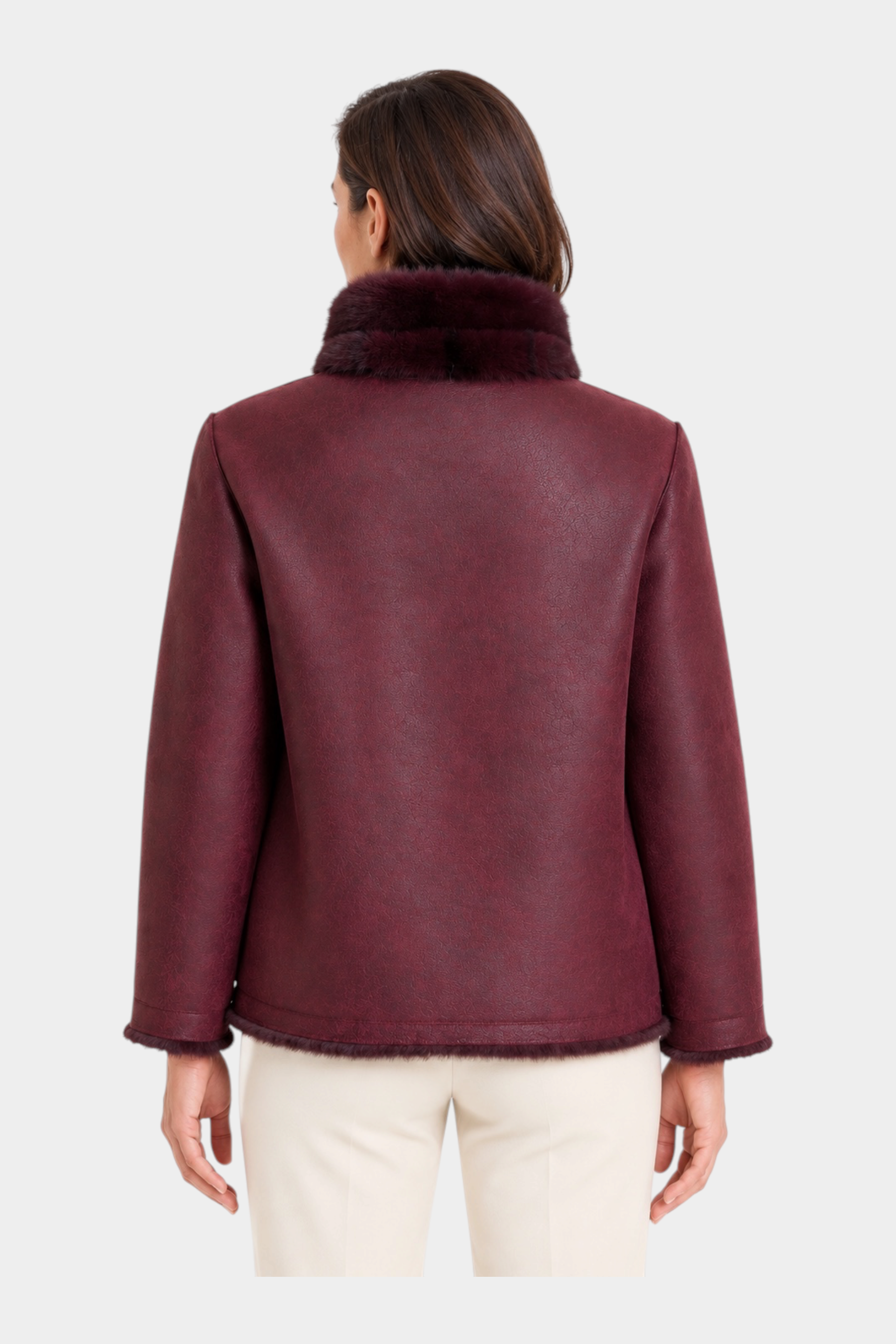 Cappotto reversibile Follower SRL bordeaux con collo in pelliccia sintetica, vista posteriore