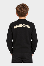 Cardigan unisex nero Follower SRL con logo Richmond bianco a contrasto sulla schiena, vista posteriore