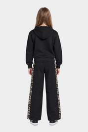 Completo Follower SRL nero per bambina con felpa con cappuccio e pantaloni a gamba larga con bande laterali mimetiche