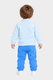 Completo due pezzi in pile Follower SRL per bambino, giacca azzurro chiaro e pantaloni blu con logo The North Face