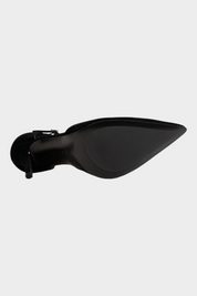 Décolleté Mary Jane Follower SRL in camoscio nero con punta affusolata e tacco da 6,5 cm, vista della suola