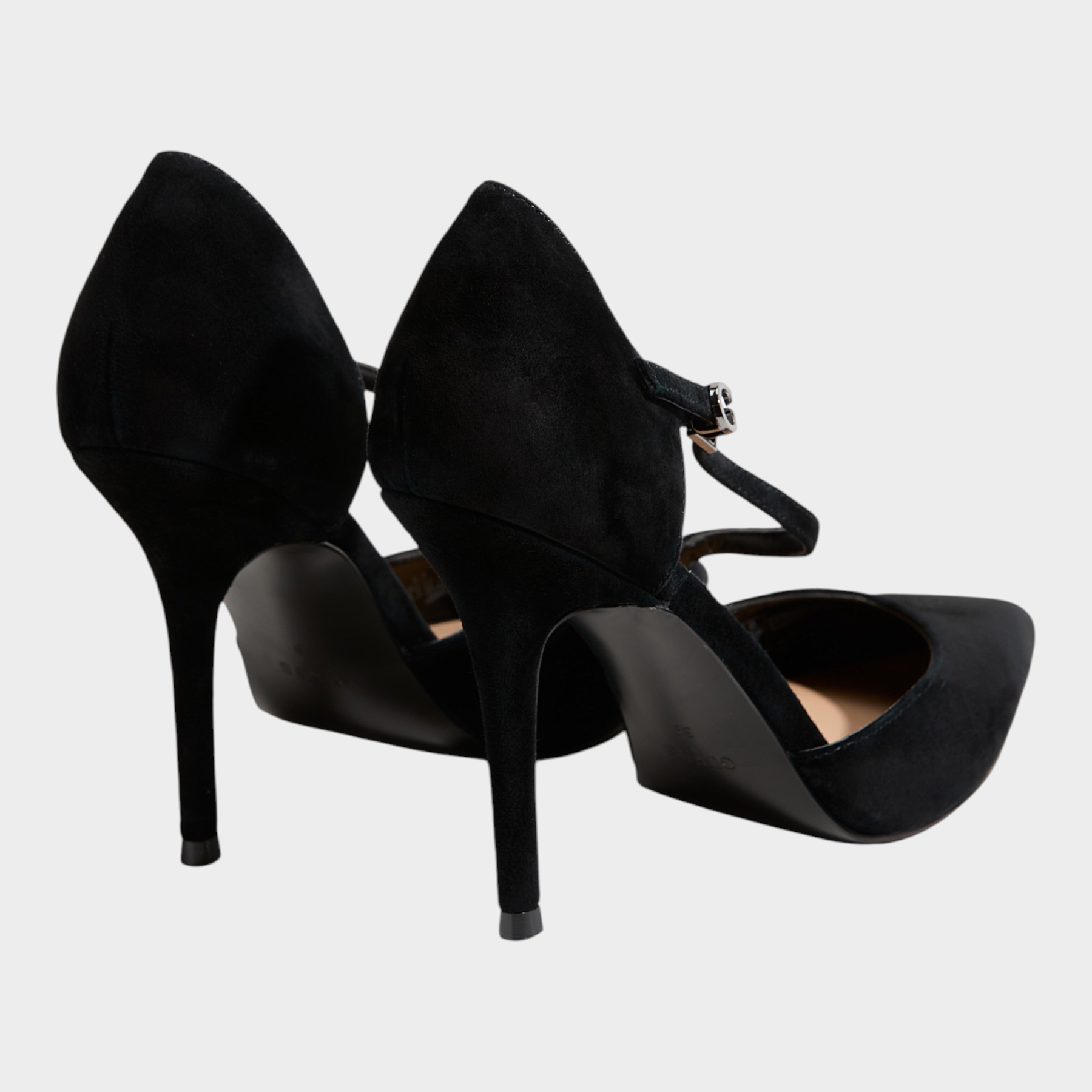 Décolleté Mary Jane Follower SRL in camoscio nero con punta affusolata, tacco 6,5 cm e logo sul retro