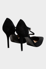 Décolleté Mary Jane Follower SRL in camoscio nero con punta affusolata, tacco 6,5 cm e logo sul retro