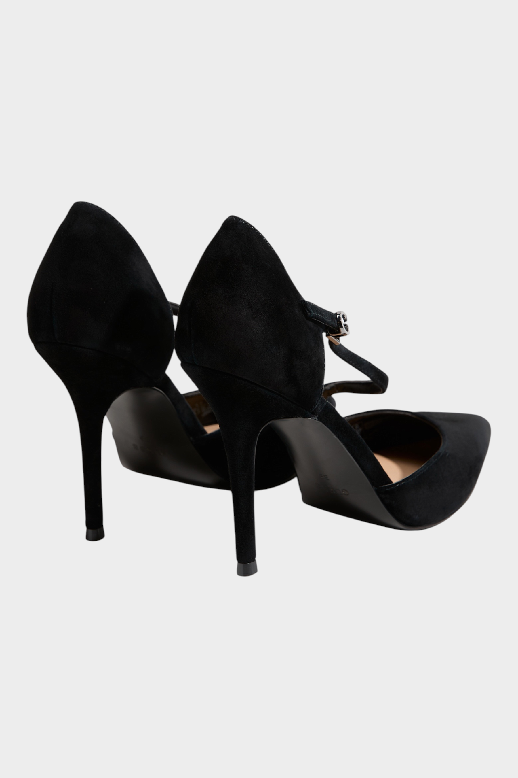 Décolleté Mary Jane Follower SRL in camoscio nero con punta affusolata, tacco 6,5 cm e logo sul retro