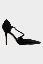 Décolleté Mary Jane Follower SRL in camoscio nero con punta affusolata e tacco da 6,5 cm