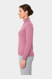 Dolcevita da donna Follower SRL in filo color lilla con collo alto e vestibilità classica, vista laterale