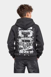 Felpa full zip Follower SRL grigia per bambino con stampa ICON bianca effetto schizzi sul retro