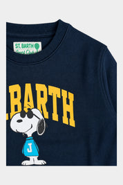 Felpa Follower SRL blu in misto cotone con stampa Snoopy Sport Club e girocollo a costine