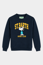 Felpa Follower SRL blu con girocollo e stampa Snoopy Sport Club in stile retrò in misto cotone