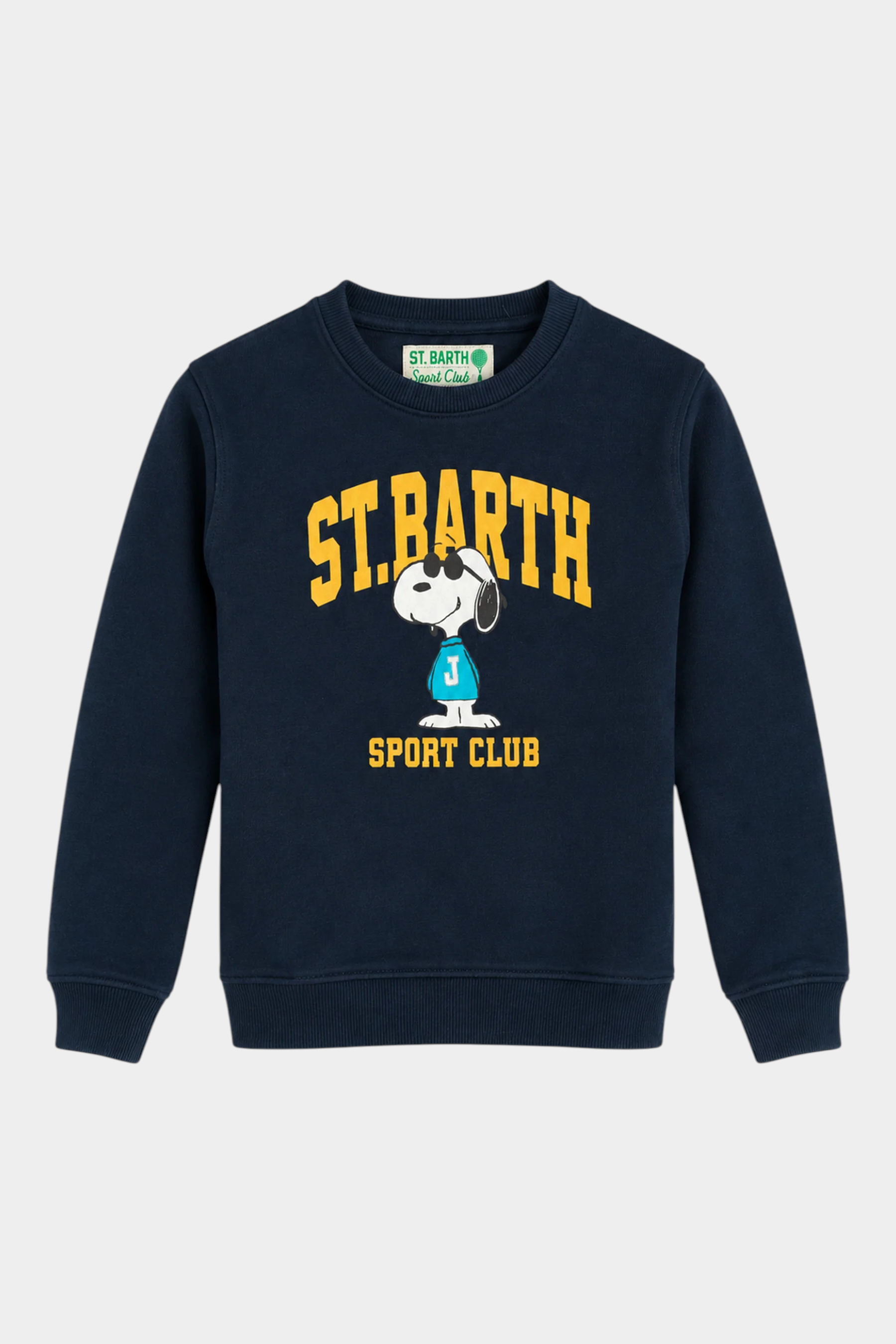 Felpa Follower SRL blu con girocollo e stampa Snoopy Sport Club in stile retrò in misto cotone