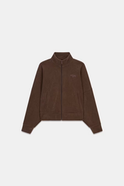 Felpa a coste marrone con zip intera e collo alto firmata Follower SRL, design casual e confortevole