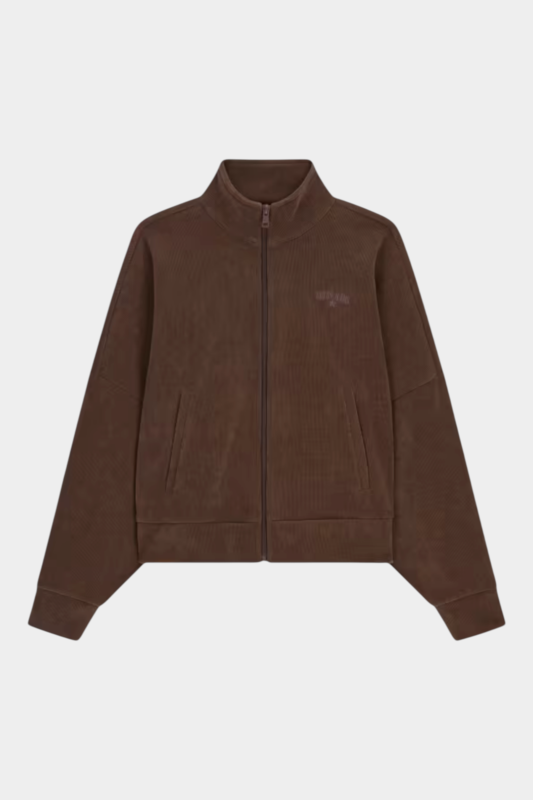 Felpa a coste marrone con zip intera e collo alto firmata Follower SRL, design casual e confortevole