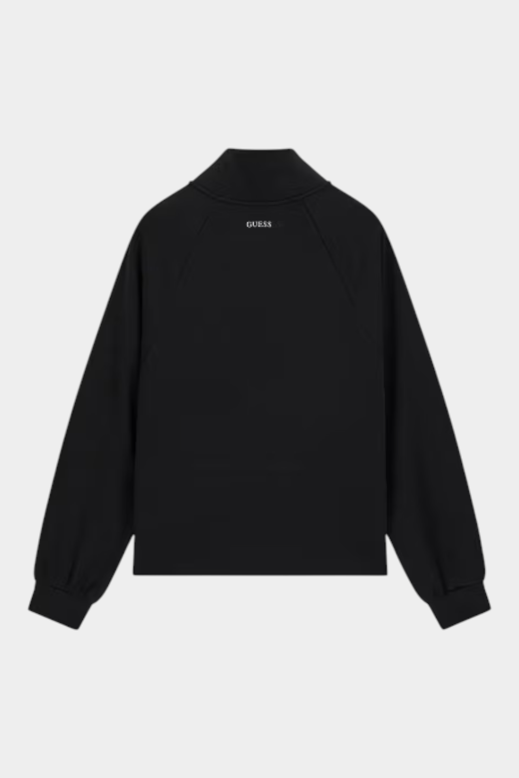 Felpa full zip da donna nera GUESS vista posteriore con logo stampato sul retro, proposta da Follower SRL