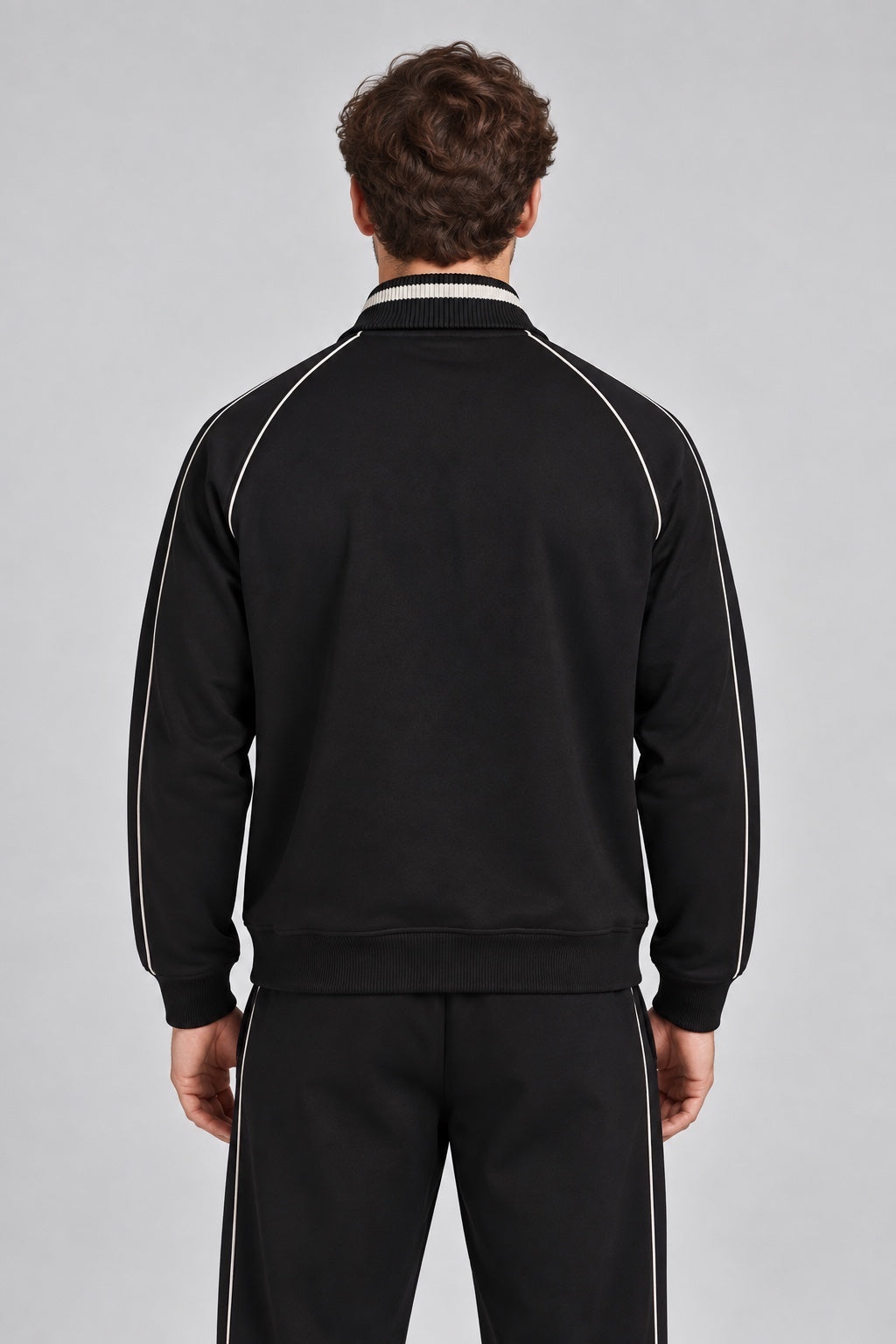 Felpa full zip nera da uomo Follower SRL con dettagli a contrasto bianchi vista posteriore