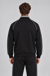 Felpa full zip nera da uomo Follower SRL con dettagli a contrasto bianchi vista posteriore