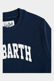 Felpa Follower SRL Hutton blu navy in misto cotone con stampa St. Barth bianca e scollo rotondo a costine