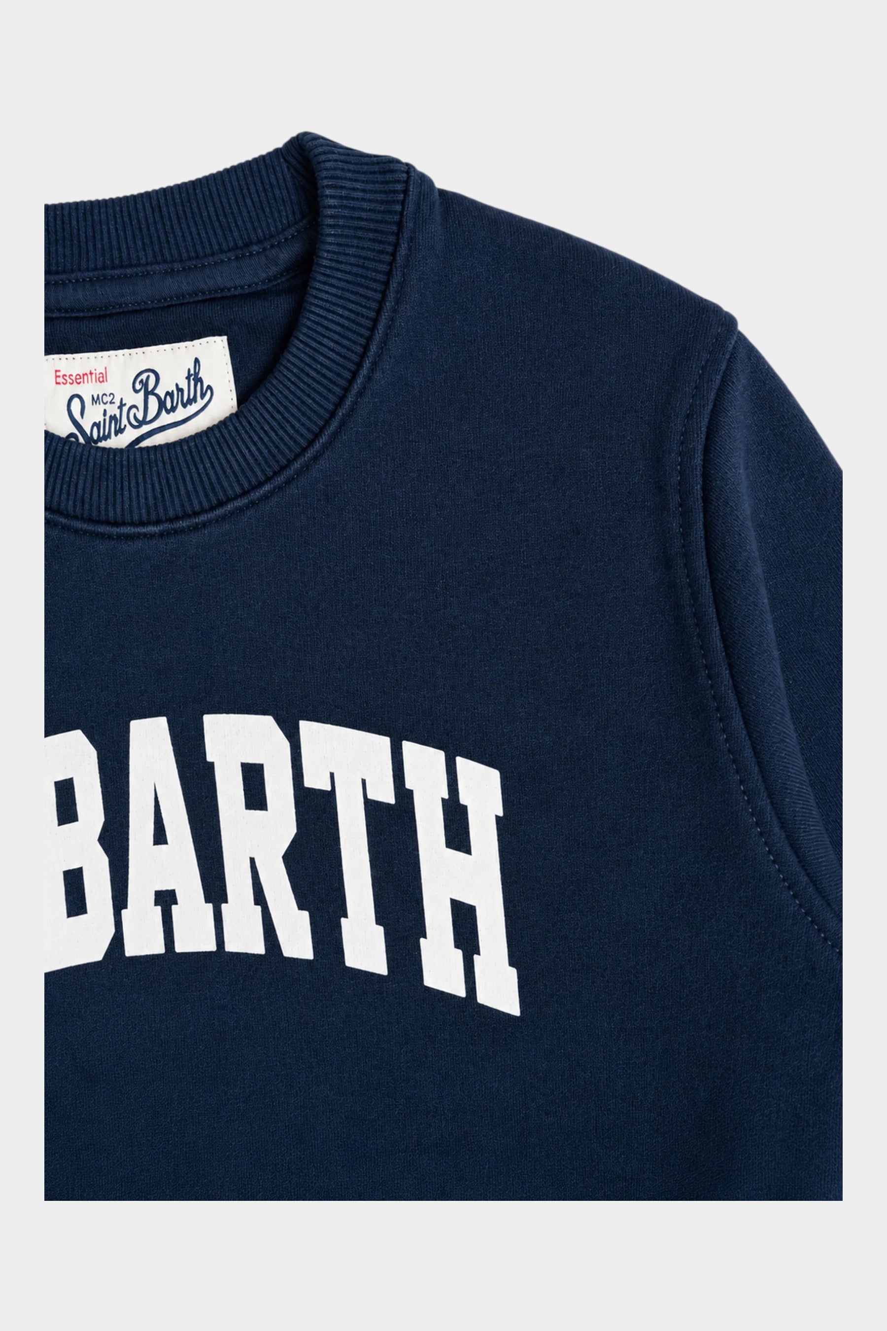 Felpa Follower SRL Hutton blu navy in misto cotone con stampa St. Barth bianca e scollo rotondo a costine